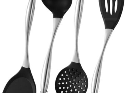 Kitchen Utensil Set – Silicone & Stainless Steel Spatulas, Turner, Ladle, Non-Stick Safe, High Heat Resistant