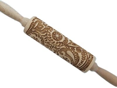 Wooden Embossed Rolling Pin 14.9" – Patterned Design, 3D Laser Engraved for Cookies, Pies, Pastry
