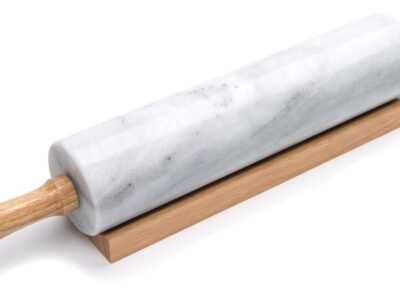 Polished Marble Rolling Pin 10" with Wooden Cradle & Stand – Naturally Non-Stick, Keeps Pastry Cool