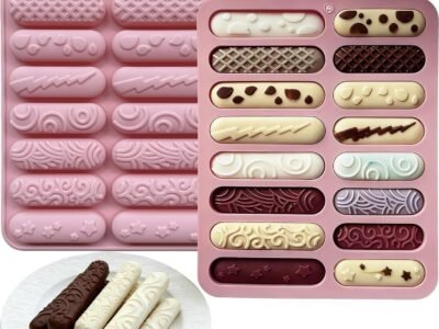2-Pack Finger Biscuit Silicone Chocolate Mold – 16-Cavity for Cereal Bars, Eclair, Bread, Muffin, Soap, Resin, Crayon Crafts
