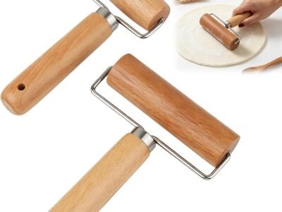 2-Pack Small Wooden Rolling Pins with Handles – Non-Stick Dough Roller for Pizza, Pasta, Cookies, Dumplings
