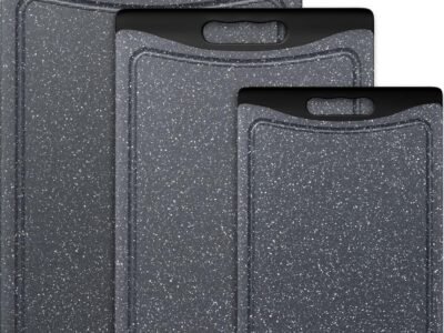Extra Large Cutting Board Set of 3 – Plastic Chopping Boards with Juice Grooves & Easy-Grip Handles, Dark Grey, Dishwasher Safe